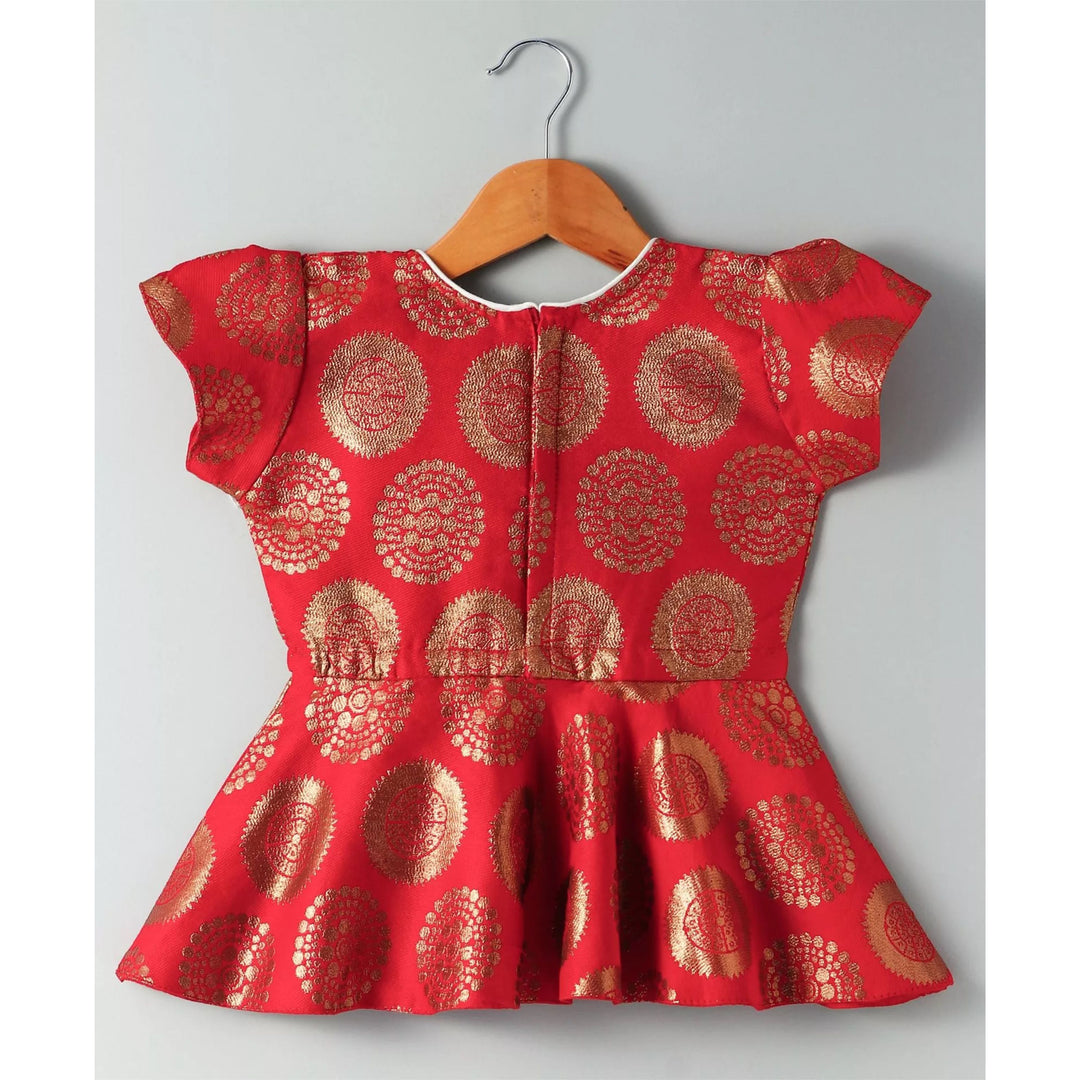 Ethnic Doll Jacquard Dhoti Peplum Top- Red & White