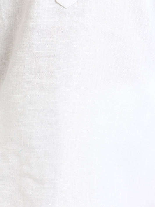 Stand Collar Cotton Kurta pajama-White