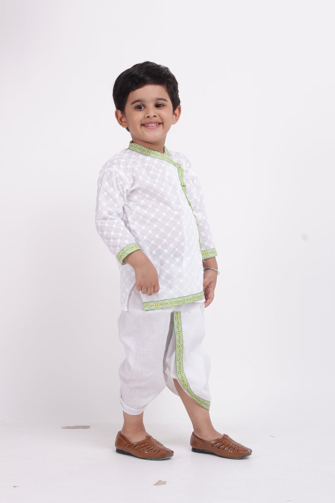 Cotton Kanhaiya Suit Dress For Baby Boy-White