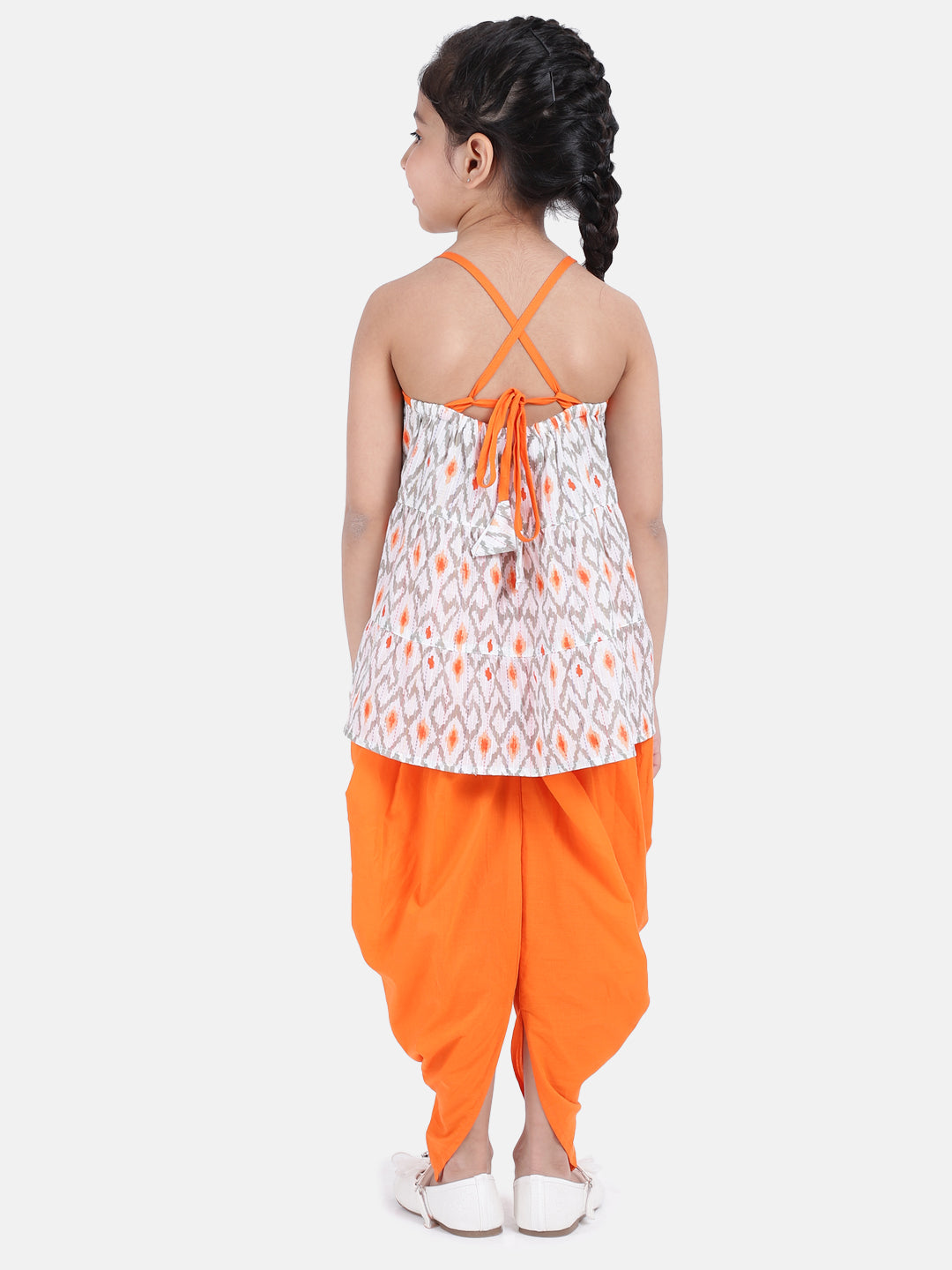Haut col licou en coton batiste Dhoti pour filles - Orange