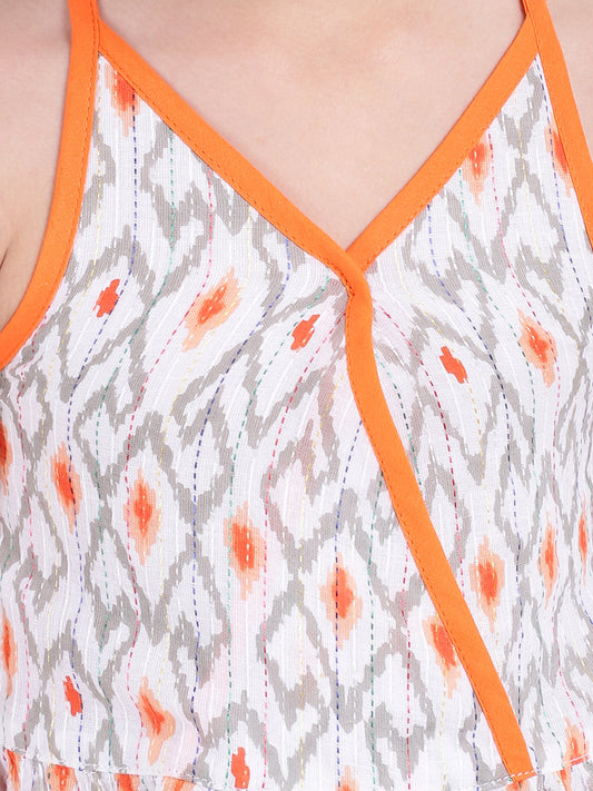 Cambric Cotton Halter Neck Top Dhoti For Girls-Orange