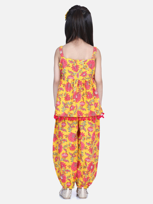 Floral Print Cotton Top Harem Set- Yellow