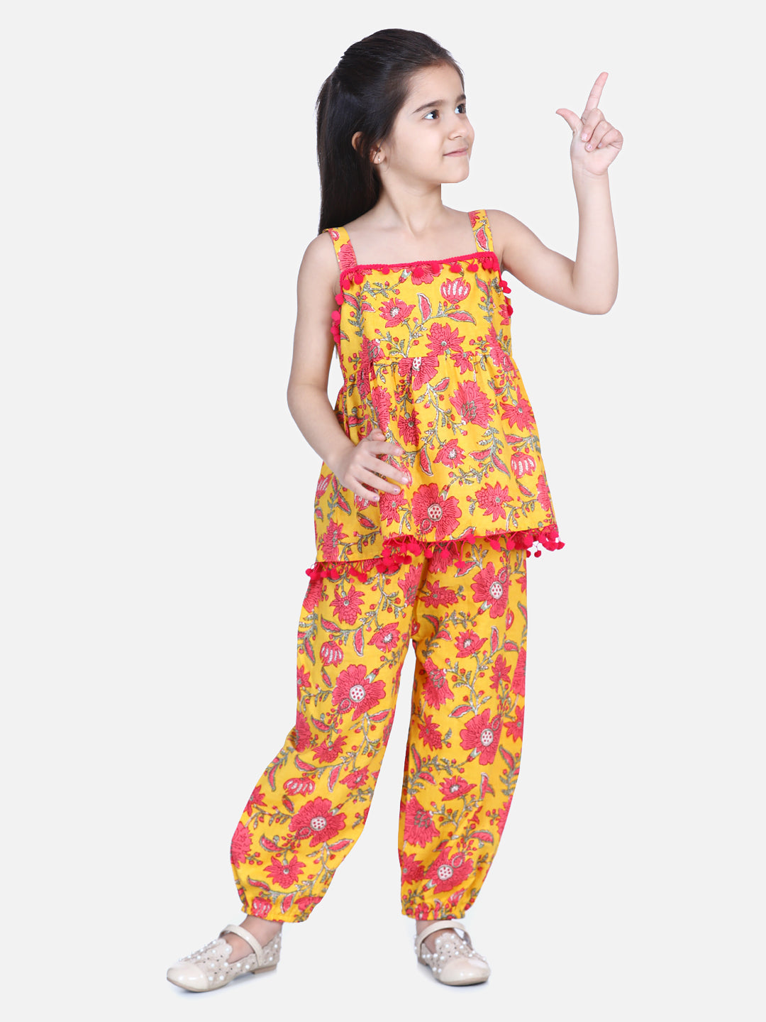 Floral Print Cotton Top Harem Set- Yellow