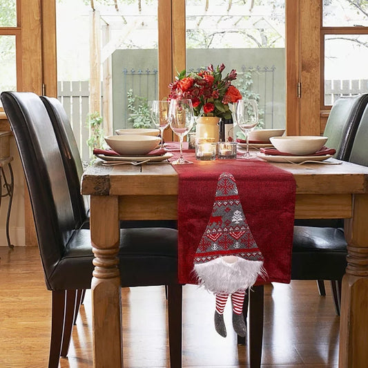Cotton Linen Christmas Table Runner Christmas Tree Elf Santa