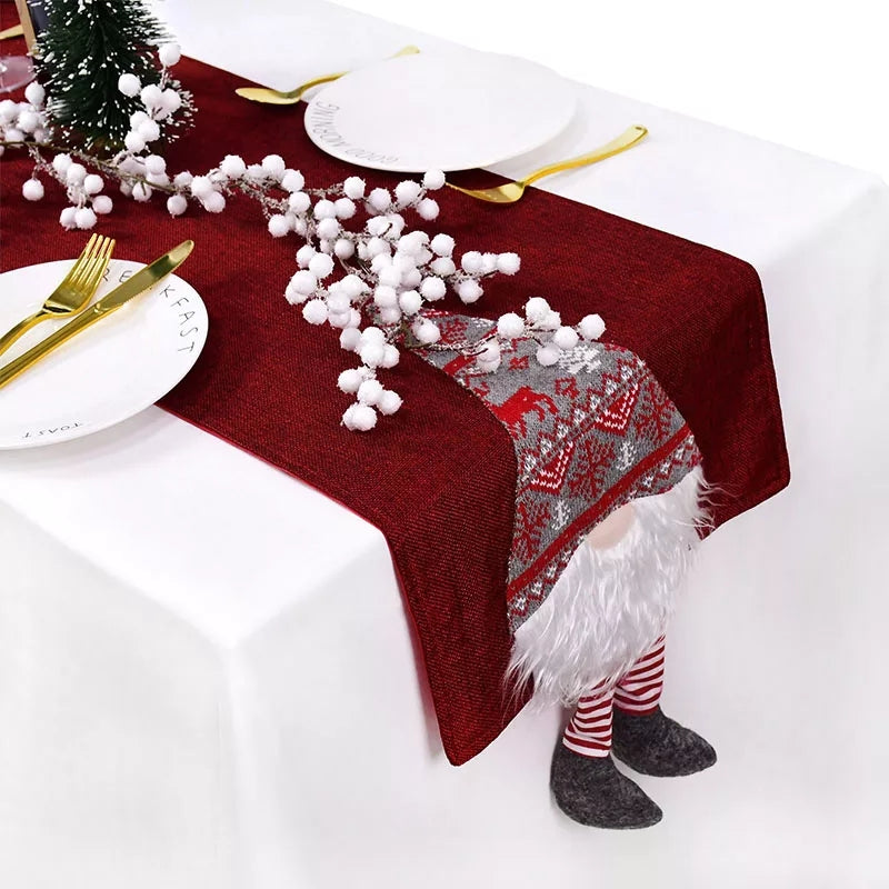 Cotton Linen Christmas Table Runner Christmas Tree Elf Santa