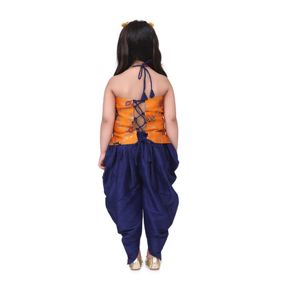 Haut licou en jacquard avec dhoti-orange 