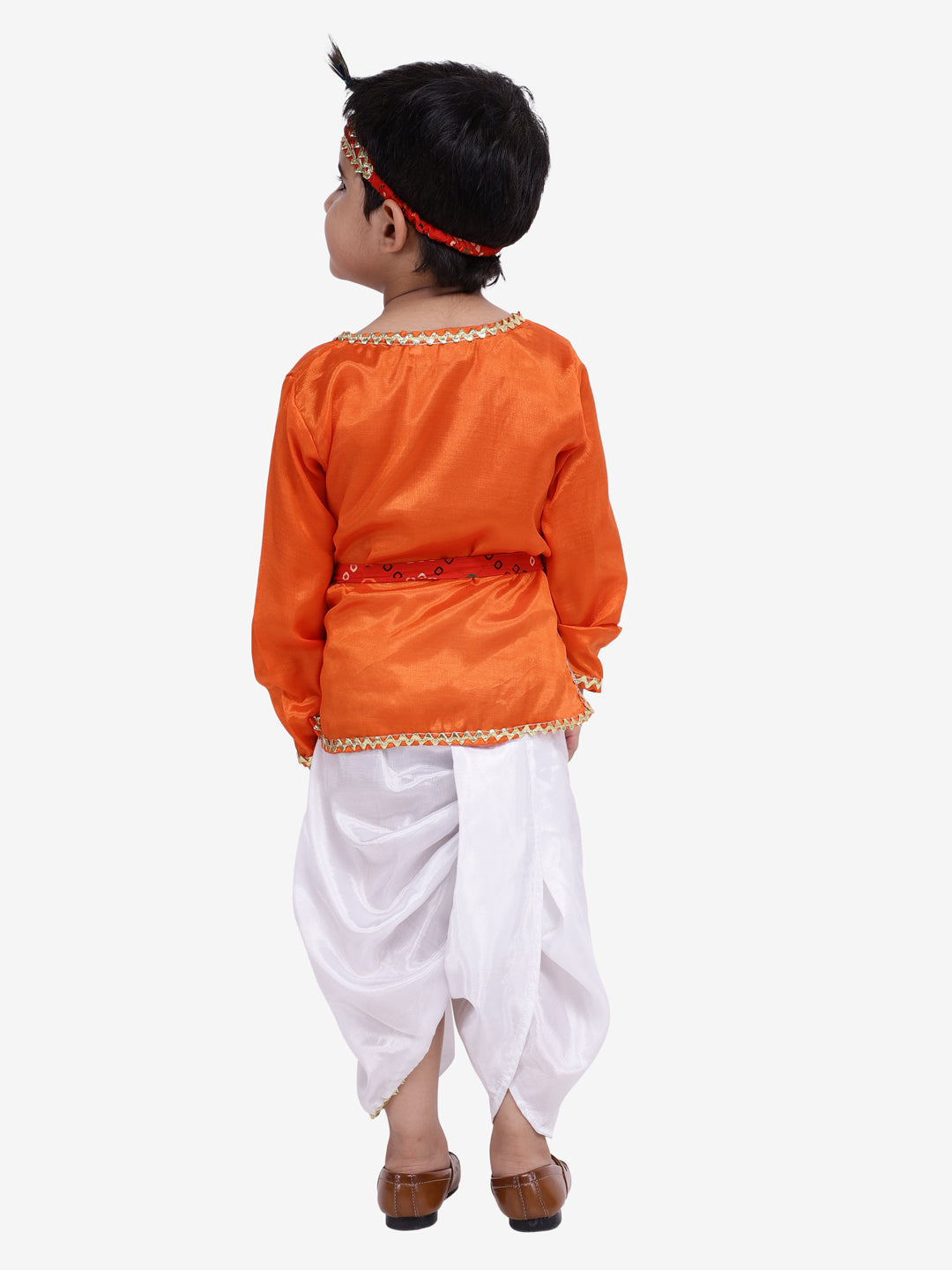 Kanhaiya Suit With Mukut & Waistband-Orange & White