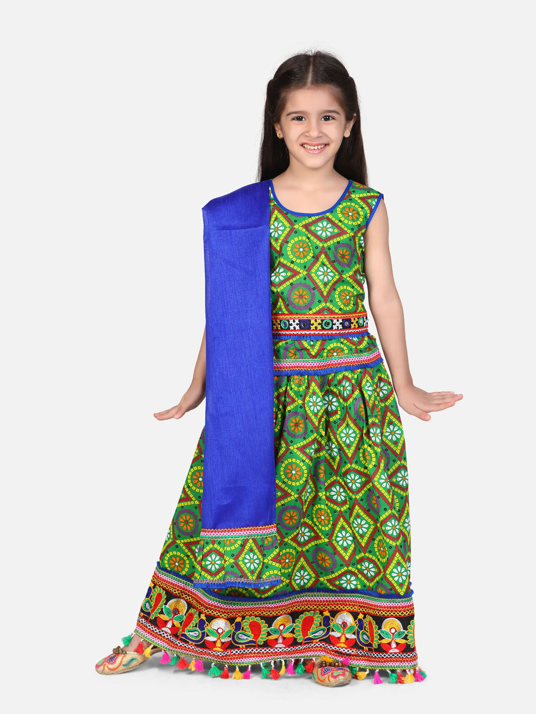Bandhani Chaniya Choli With Frill Dupatta- Green