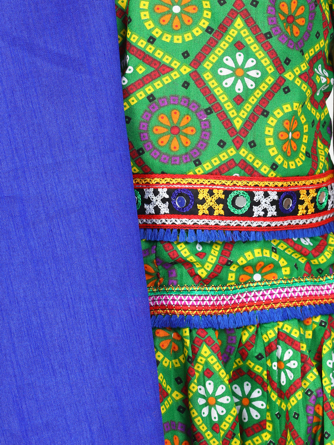 Bandhani Chaniya Choli With Frill Dupatta- Green