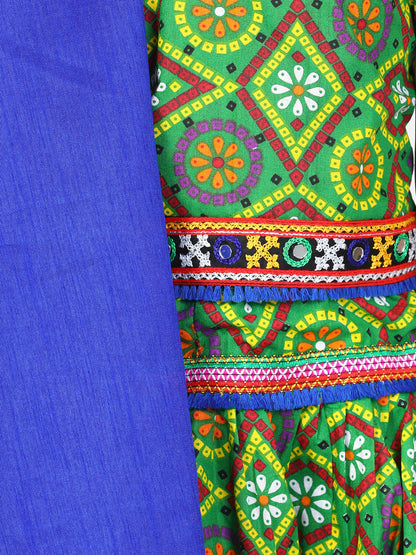 Bandhani Chaniya Choli With Frill Dupatta- Green