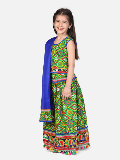 Bandhani Chaniya Choli With Frill Dupatta- Green