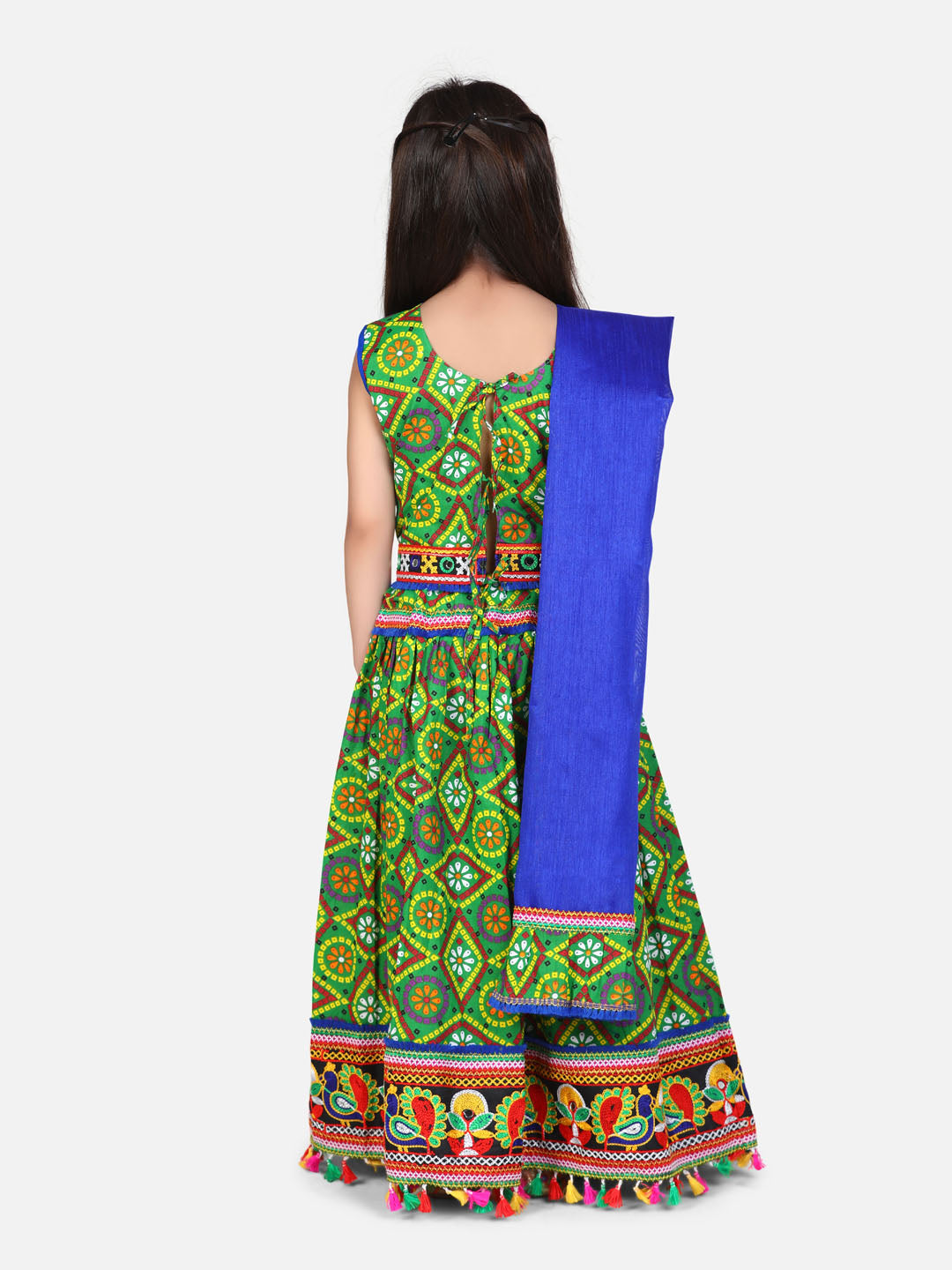 Bandhani Chaniya Choli With Frill Dupatta- Green