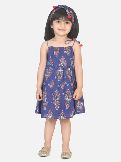 Robe en coton à imprimé bloc avec bandeau - Indigo 