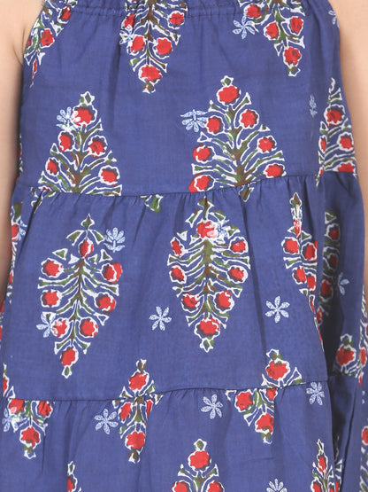 Robe en coton à imprimé bloc avec bandeau - Indigo 