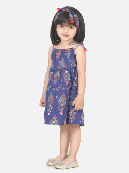 Robe en coton à imprimé bloc avec bandeau - Indigo 