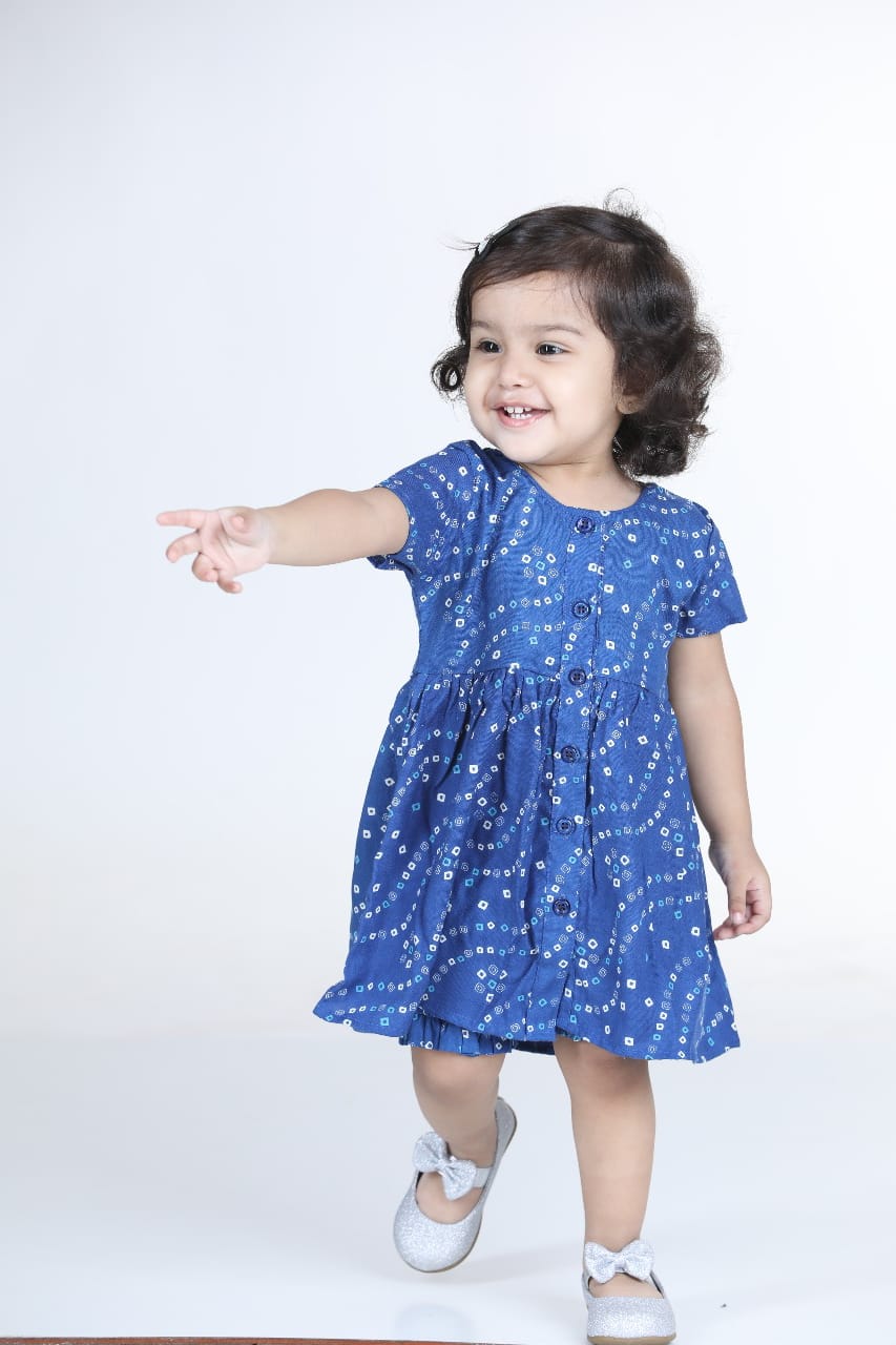  Infant Cotton Jhabla With Bloomer- Blue
