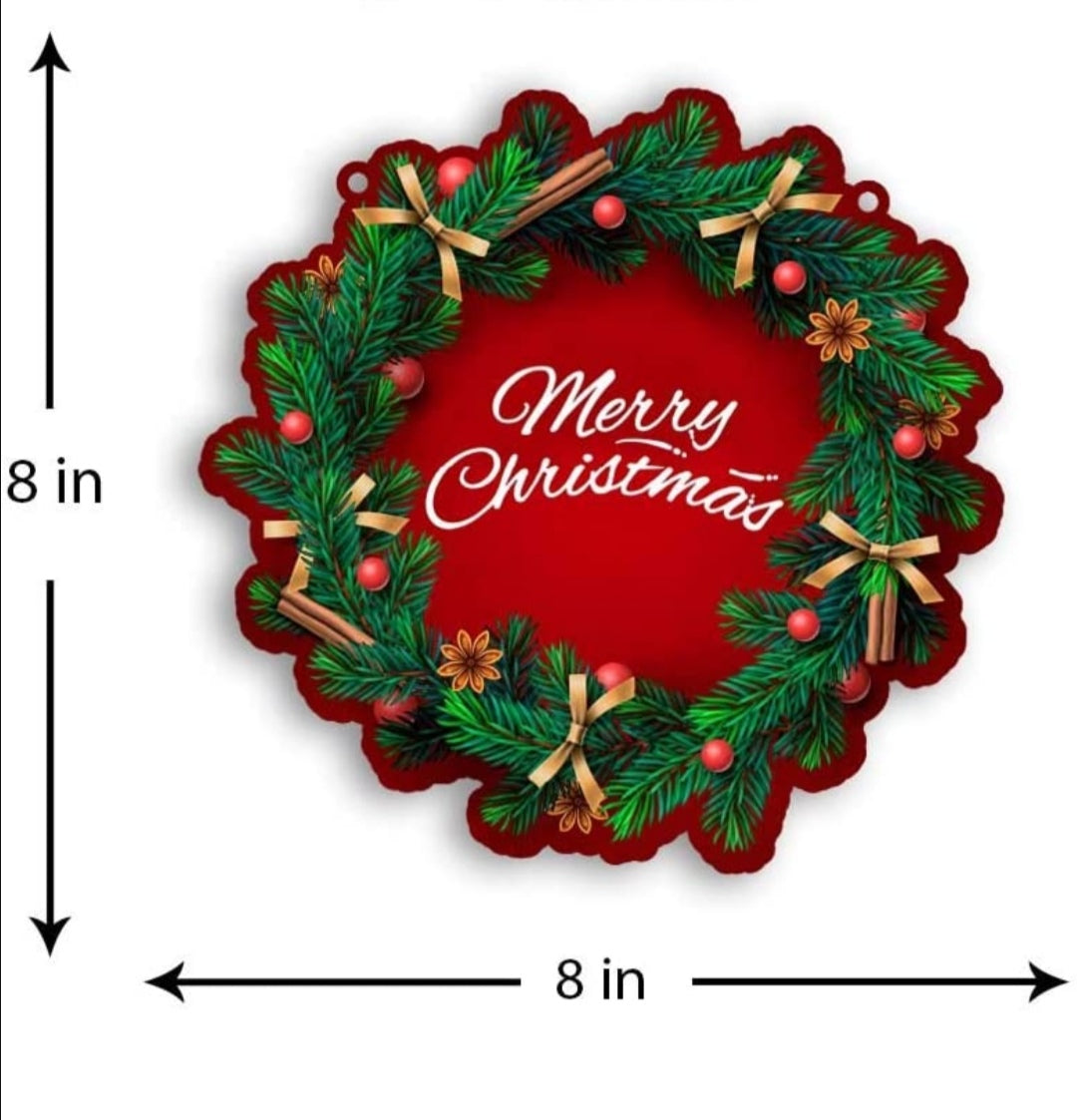 Merry Christmas Theme Printed Home Wall Door Sign Hanging (Wooden, 8 X 8 Inch)