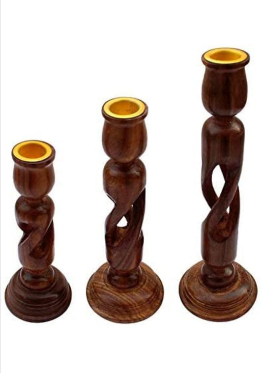 Wooden Candle Holder Stand for Home Décor | Tealight Gifts Item | Set of 3 | Large, Medium and Small